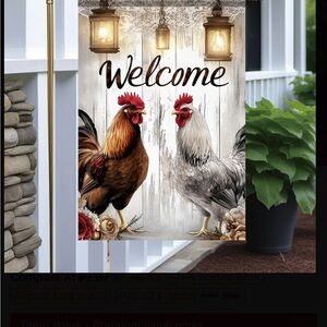 Primitive Welcome Rooster Garden Flag 12 x 18
